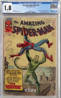 Spider-Man étonnant #20 Cgc 1.8 1965, Première apparition de Marvel Scorpionstan Leeditko