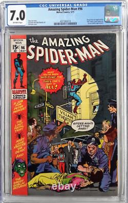 Spider-Man étonnant 96 Cgc 7.01971 Histoire de drogue Marvel Pas de codes de bandes dessinées Stan Lee
