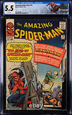 Spider-Man étonnant n°18 (1964) CGC 5.5, étui sur mesure! Blanc! 1er Ned Leeds