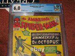 Spider-Man incroyable #12 CGC 6.0 1964 Doc Octopus Steve Ditko Stan Lee Pages Blanches