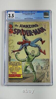 Spider-Man incroyable 20 CGC 3.5 Origine 1ère App Scorpion Marvel 1965 VG Stan Lee NM
