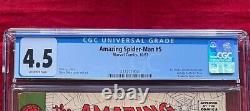 Spider-Man incroyable #5 Steve Ditko Stan Lee CGC Blue Label 4.5 Appareil Doctor Doom