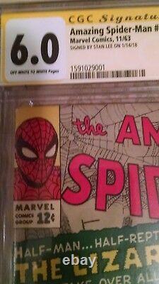 Stan Lee Main Signée Amazing Spider-man #6 Cgc 6.0 Signature Série 1er Lizard
